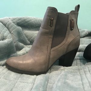 Gray SODA heeled ankle boot